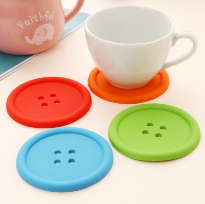 4pcs/set creative household supplies round silicone coasters cute button coasters Cup mat [99134]